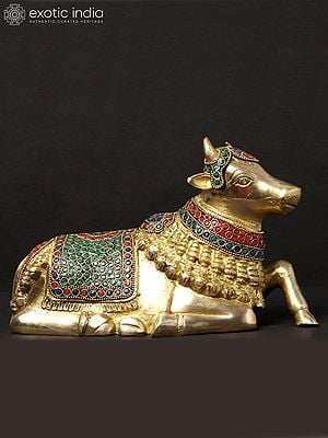 10'' Seated Nandi | Brass With Inlay Work