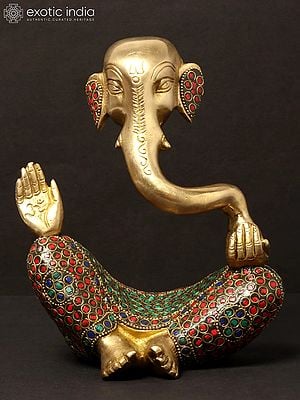 7'' Stylised Ganesha Modern Art Statue | Brass With Inlay Work