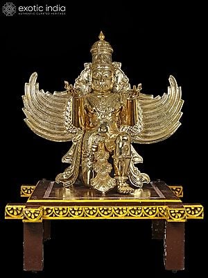 49" Large Garuda - Vahana of Lord Vishnu in Brass on Wooden Pedestal