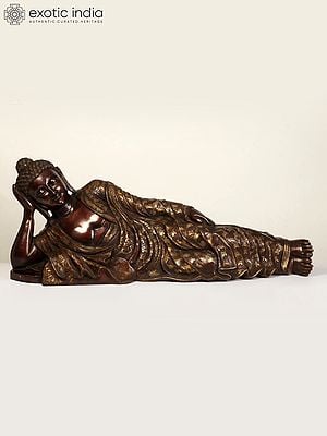 48" Large Relaxing Lord Buddha Brass Statue | Buddhist Decor