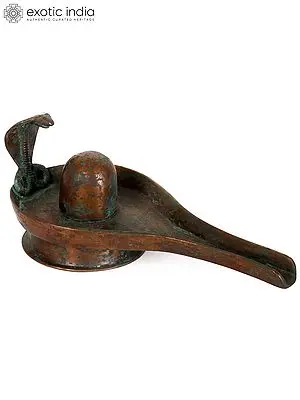 6" Shiva Linga Bronze Statue with Protecting Vasuki