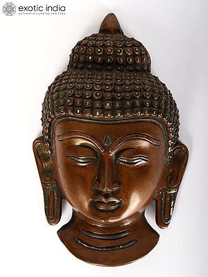 5" Small Buddha Head Wall Hanging Statue | Brass with Silver and Copper Inlay