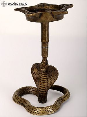 6"  Tribal Five Wicks Lamp on Snake | Brass