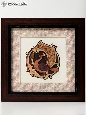Peacock with Round Tail Wood Art with Frame | Wall Hanging Decor