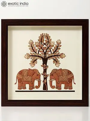 Two Elephants Under the Tree Wood Art | Wall Hanging