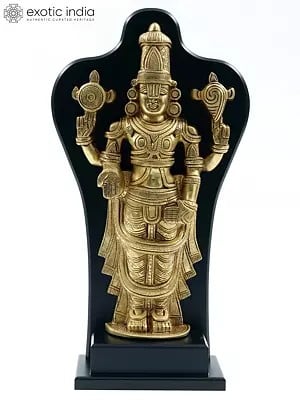 17" Tirupati Balaji (Venkateshvara) Statue in Brass with Wooden Frame