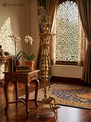 48" Large Superfine Multi Wicks Peacock Lamp on Elephant Back