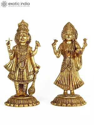 18" Standing Lord Vishnu and Devi Lakshmi Brass Statue | Made In India
