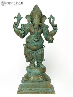 18" Standing Chaturbhuja Lord Ganesha Bronze Statue