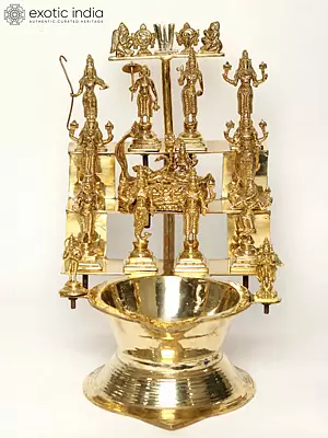 19" Brass Vishnu Dashavatar Oil Lamp