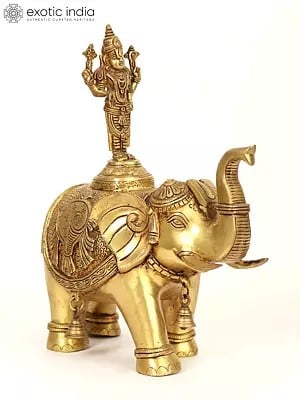 16" Standing Brass Lord Balaji on Elephant Statue