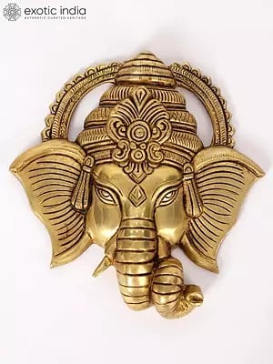 6" Small Brass Ganesha Mask Wall Hanging