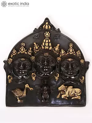 Brass Bhagwan Brahma Vishnu Mahesh Statue - Trimurti Wall Hanging