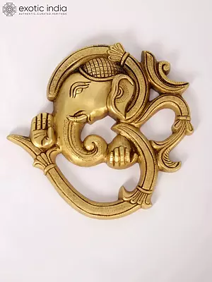 8" Om Shape Modern Ganesha Wall Hanging Brass Statue