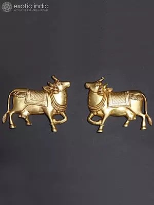 5" Pair of Kamadhenu Cow in Brass | Wall Decor