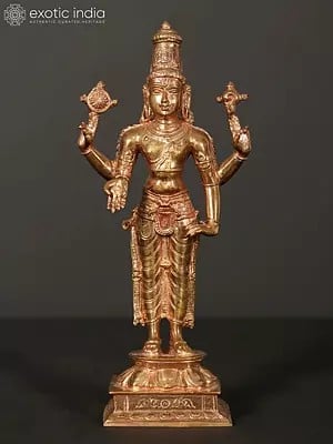 8" Lord Vishnu Idol Standing on Pedestal | Bronze Statue