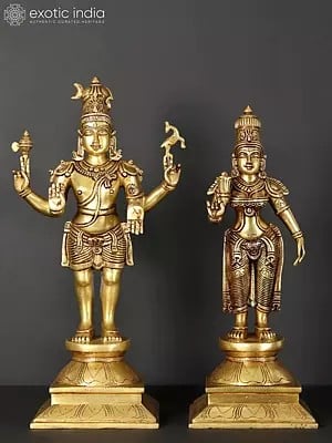 18" Standing Lord Shiva as Pashupatinath Brass Statue with Goddess Parvati