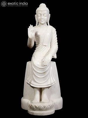 36" Large White Marble Seated Budhha Sculpture