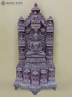 12" Lord Buddha Statue in Dhyana Mudra | Pink Serpentine Stone