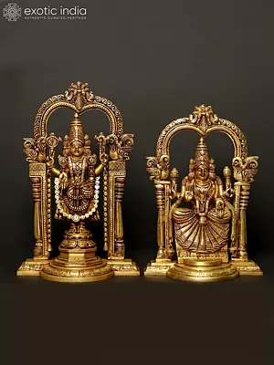 14" Lord Balaji and Goddess Padmavathi Brass Statue