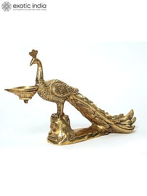 16" Brass Peacock Figurine Oil Lamp