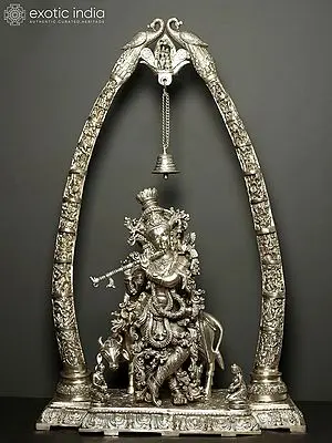 45" Large Fluting Krishna and Cow with Krishnaleela Episodes