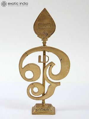 10" Brass Karttikeya Vel with Tamil Om on Stand