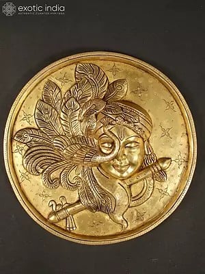 10" Brass Lord Krishna Plate | Wall Decor