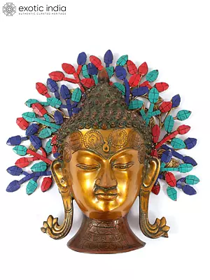 12" Brass Buddha Head Statue with Tree | Wall Hanging