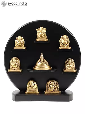 12" Set of Ashtavinayak Idols with Wooden Frame | Wall Hanging