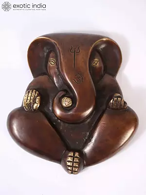 7" Stylized Ganesha Wall Hanging Brass Statue