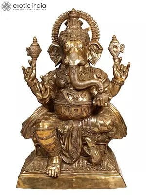 62" Large Fine Quality Chaturbhuja Ganesh Idol | Brass Statue