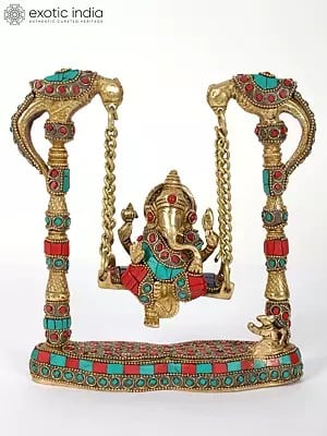 Lord Ganesha on Peacock Swing | Brass Statue with Inlay Work