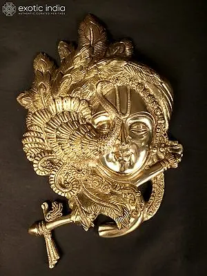 13" Brass Fluting Krishna Face | Wall Hanging