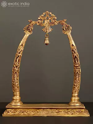 19" Brass Ganesha Design Tusk (Arch) with Bell