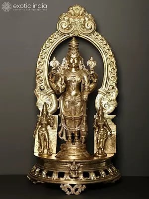 32" Bronze Lord Vishnu Statue with Kirtimukha Prabhavali