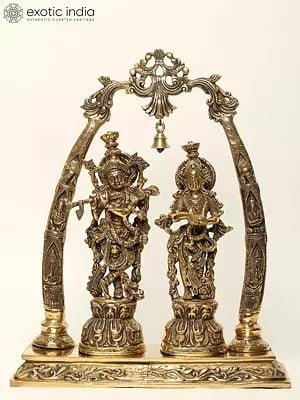 19" Radha Krishna with Tusk Stand | Brass Statue