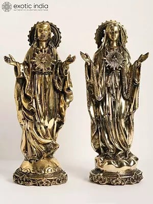15" Jesus Christ and Mother Mary Brass Sculpture