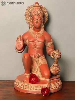 15" Red Color Lord Hanuman Seated in Blessing Gesture