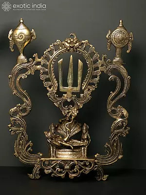 19" Lord Vishnu Seated on Sheshnaag with Devotee Brass Wall Hanging