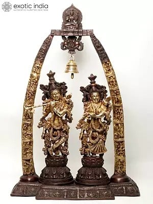 35" Radha-Krishna Within An Aureole Engraved With Krishnaleela Episodes