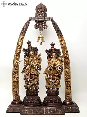 36" Radha-Krishna Within An Aureole Engraved With Krishnaleela Episodes