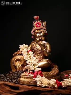 10" Baby Krishna - The Butter Thief | Brass Statue