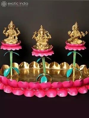 20" Lakshmi Ganesha Saraswati on Stylised Lotus Base