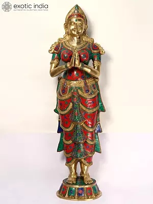 72" Large Brass Namaste Lady (Anjali Mudra) | Brass Statue
