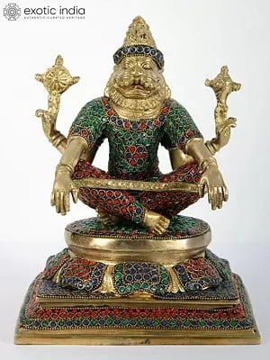 10" Lord Narasimha In Yoga Mudra | Brass with Inlay Work