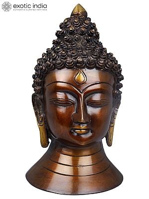 8" Tibetan Buddhist Lord Buddha Head In Brass | Handmade | Made In India