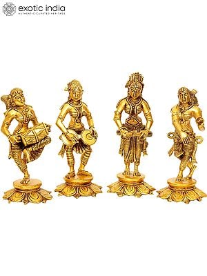 8" Set of Four Celestial Musicians Figurine in Brass | Handmade | Made in India