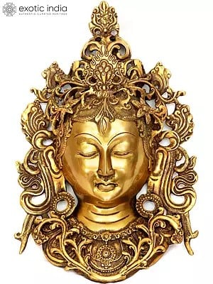 Tibetan Buddhist Deity- Goddess Tara Wall Hanging Mask in Brass | Handmade | Made in India