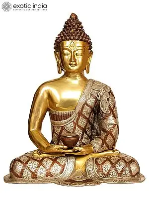 17" Lord Buddha in Dhyana Mudra (Robes Decorated with Lotus Flowers)